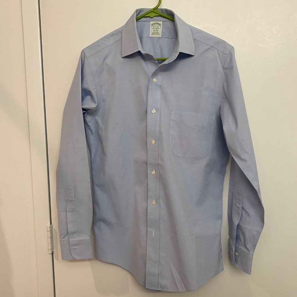 Brooks Brothers Milano Fit 14.5 32 Dress Shirt solid blue